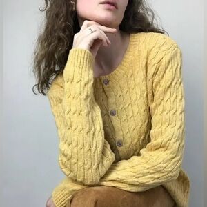 Aston yellow wool blend cable knit cardigan sweater